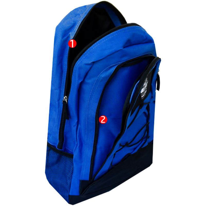 Rucsac școlar albastru, 2 compartimente, cu șiret și buzunare laterale, 46x34x18 cm